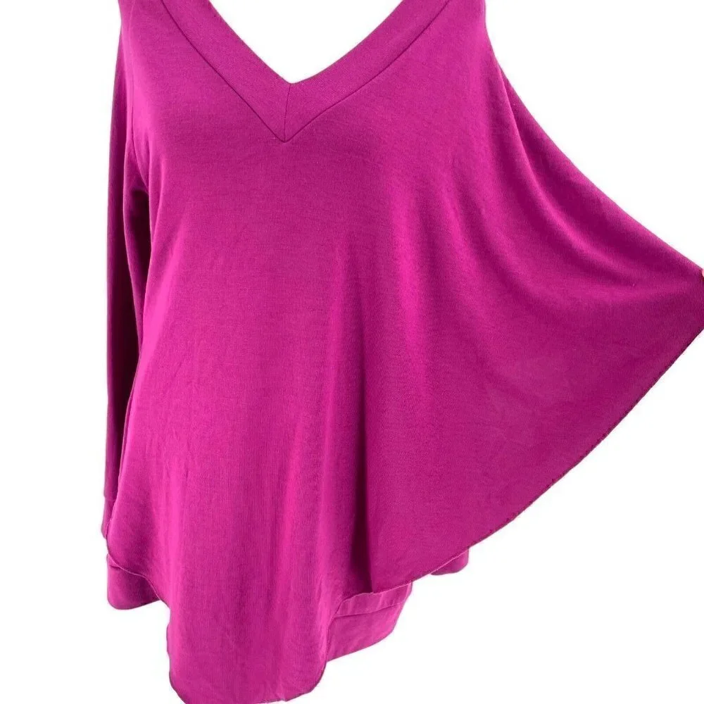 Soft Surroundings Cape-Overlay Soft V-Neck Long Sleeve Tunic Top Purple size XS